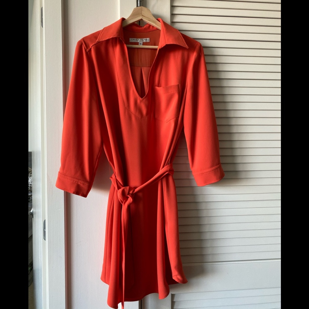 Trina Turk Orange Belted Shirt Dress
